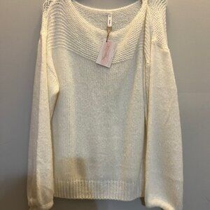 Wishlist Cozy Sunday Tie-Sleeve Sweater, Ivory, M/L, NEW